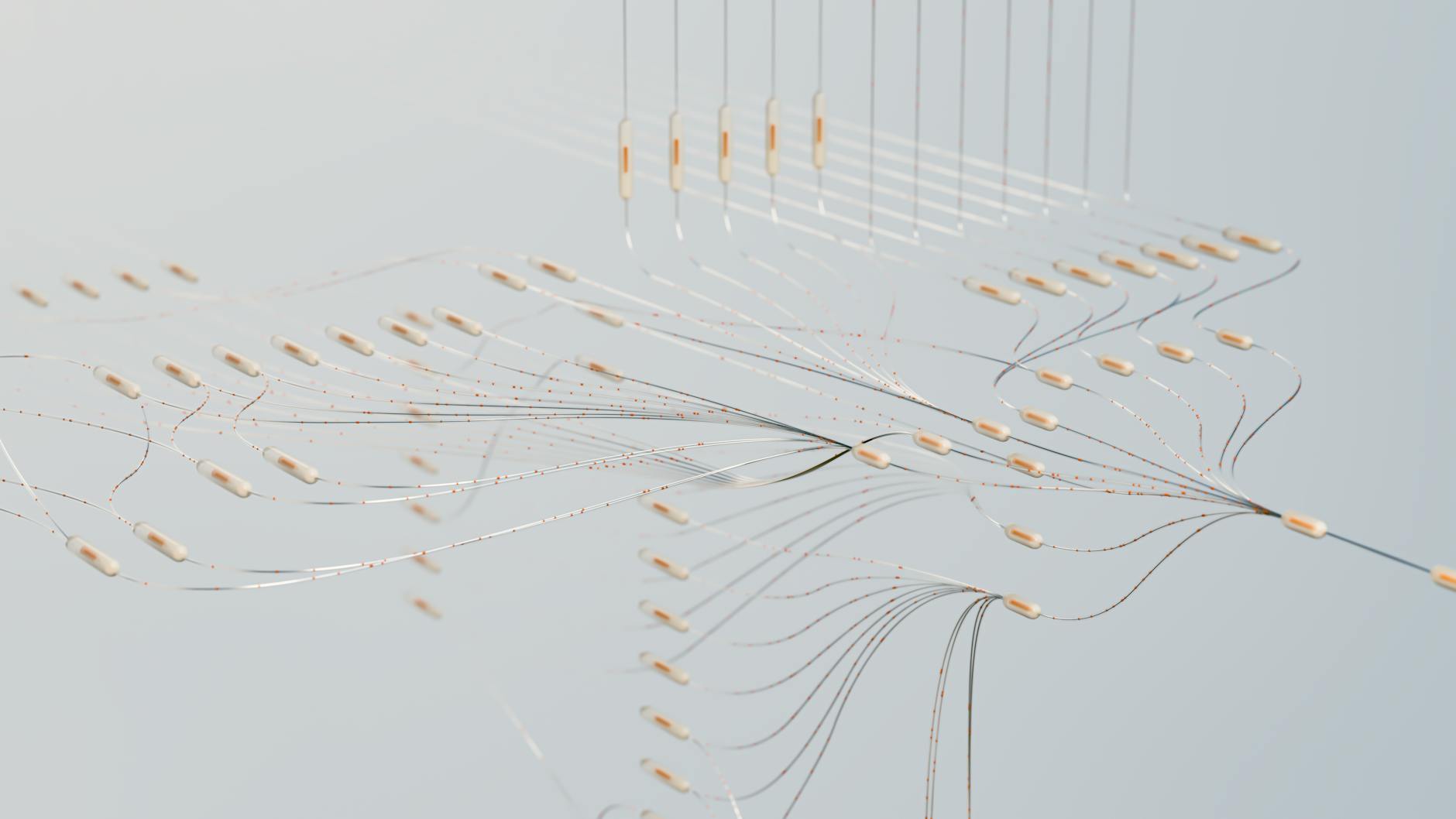 Trójwymiarowa sieć neuronowa z kolorowymi połączeniami w cyfrowej przestrzeni